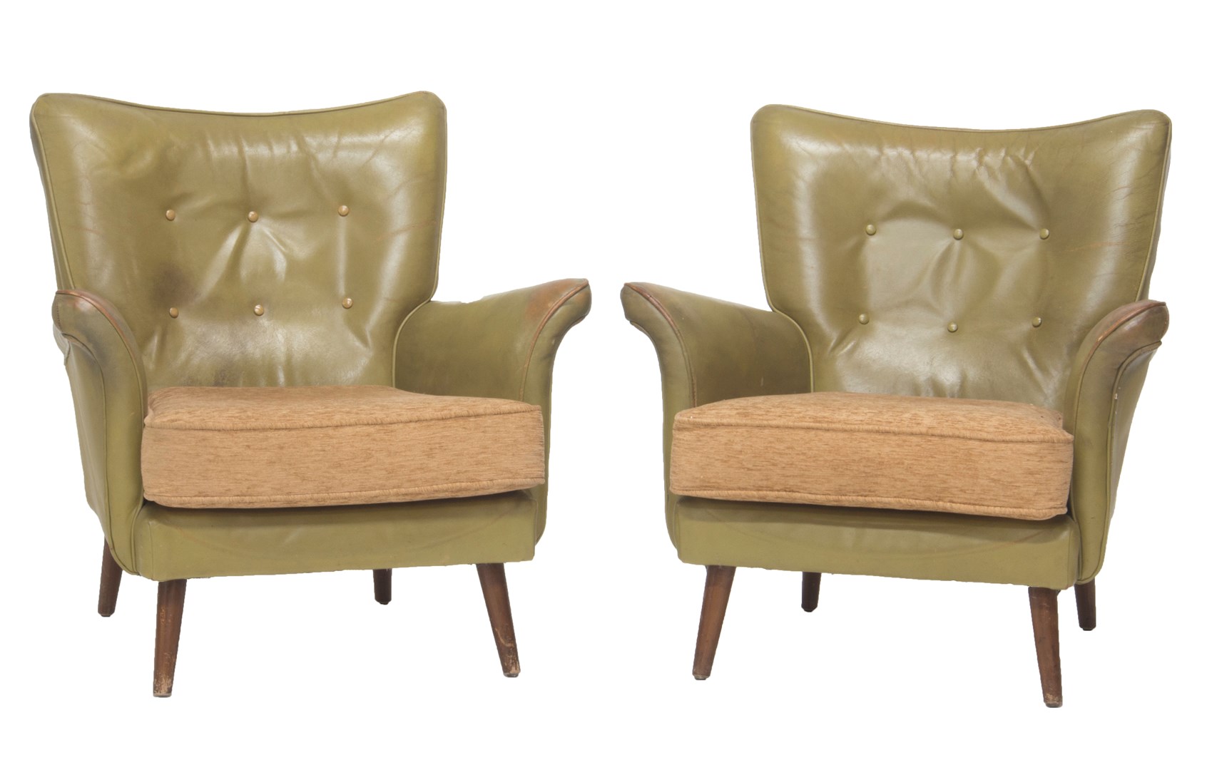 Appraisal: A pair of mid th century green leather upholstered easy