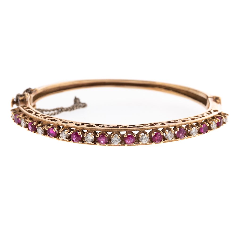 Appraisal: A Ladies Ruby Diamond Bangle Bracelet in K Vintage K