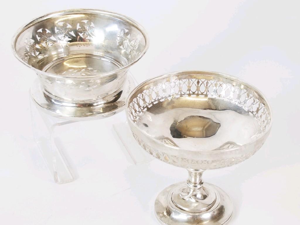 Appraisal: GEORGE V PIERCED SILVER PEDESTAL BON BON DISH with steep