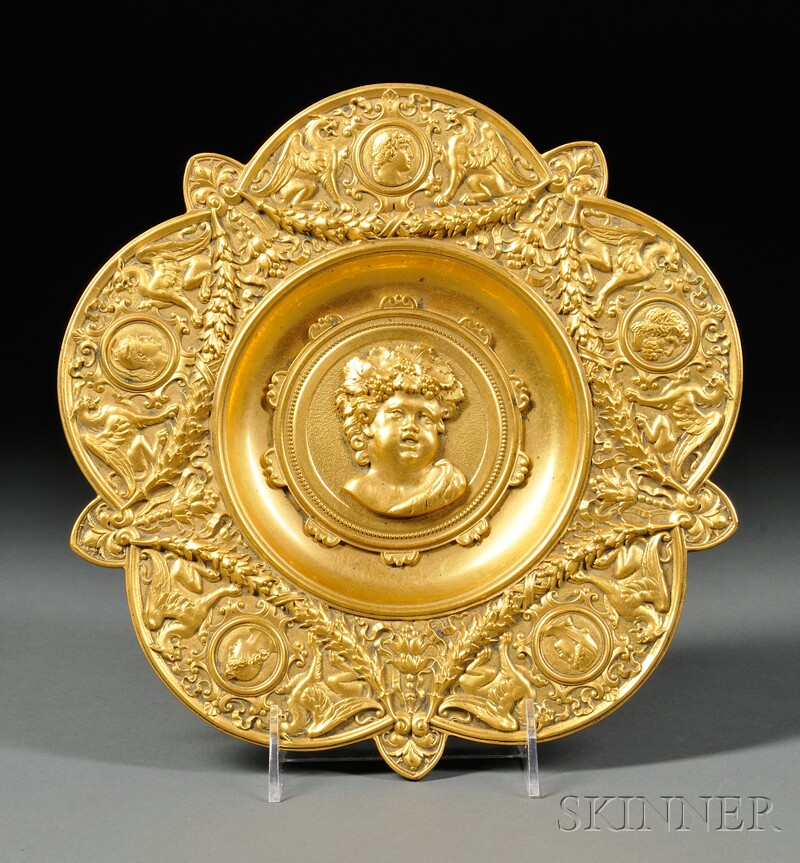 Appraisal: Neoclassical Gilt-bronze Charger th century cinquefoil-shaped the border cast with