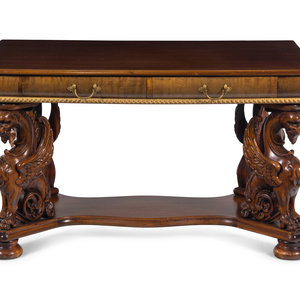 Appraisal: A Renaissance Revival Carved Walnut Library Table First Half th