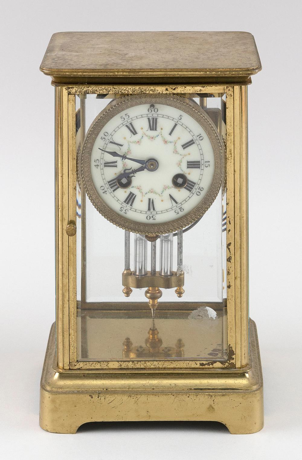 Appraisal: FRENCH BRASS MANTEL CLOCK LATE TH CENTURY HEIGHT FRENCH BRASS