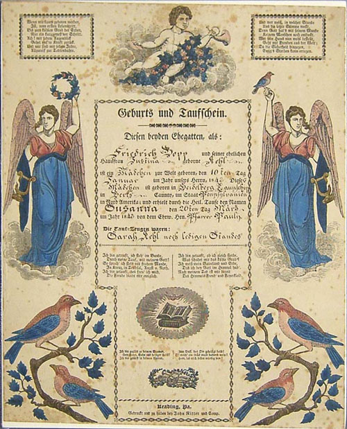 Appraisal: Two Pennsylvania printed and hand colored fraktur by Ritter and