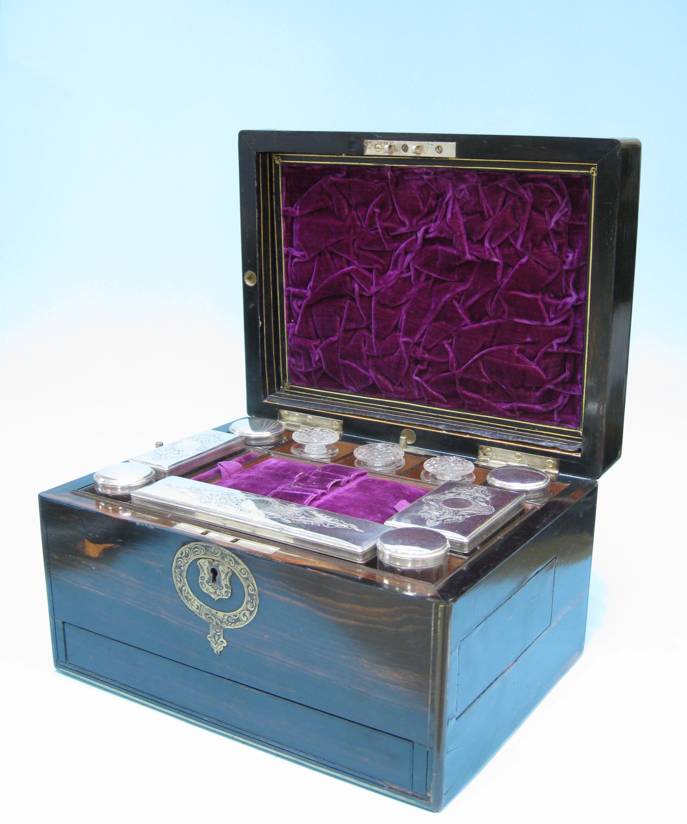 Appraisal: A th Century coromandel Dressing Case with finely engraved oval