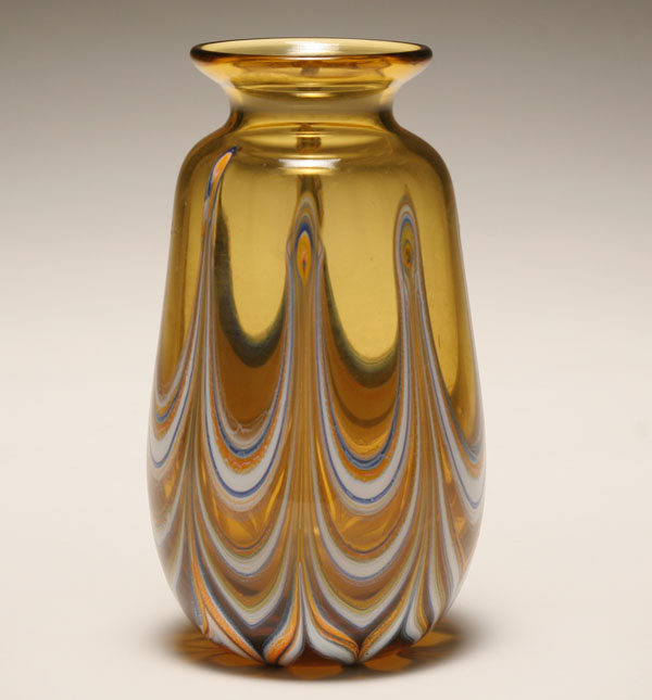 Appraisal: Dominick Labino American Studio vase White orange and blue drapery