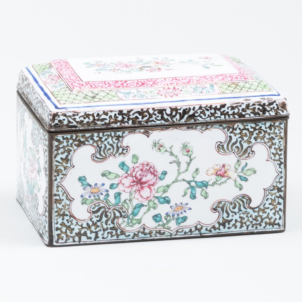 Appraisal: Chinese Enamel Table Box Blue lotus design to the base