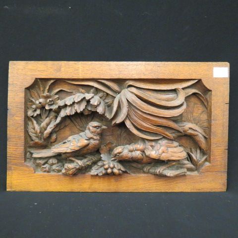 Appraisal: Black Forest Style Carved Plaque bird decor deep carving overall