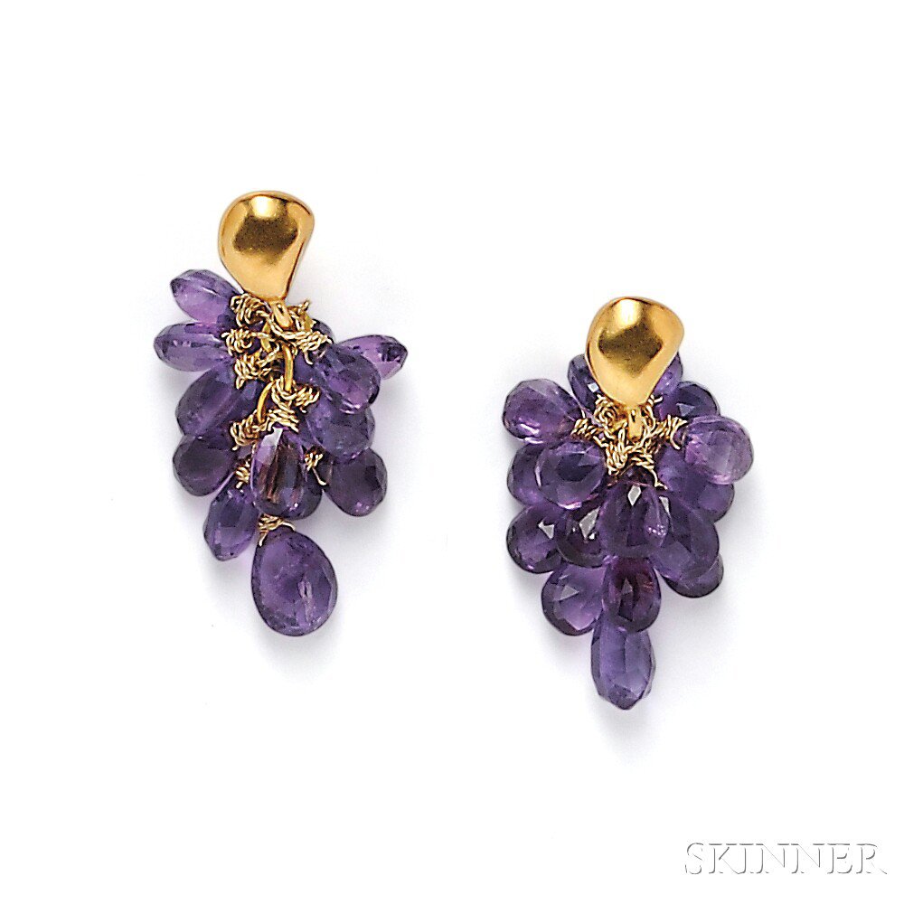 Appraisal: Amethyst Briolette Earpendants Jaded New York each shaped top suspending