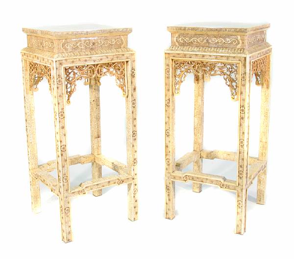 Appraisal: A pair of Chinese carved bone veneer tables height in