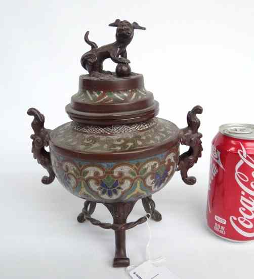 Appraisal: Asian bronze and cloisonne incense burner '' Ht