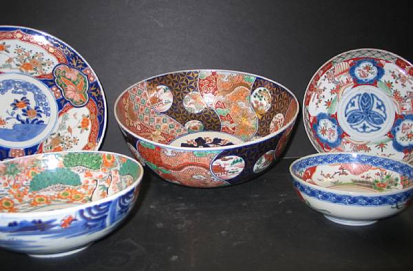 Appraisal: Five Imari and Imari style porcelains Including three bowls one