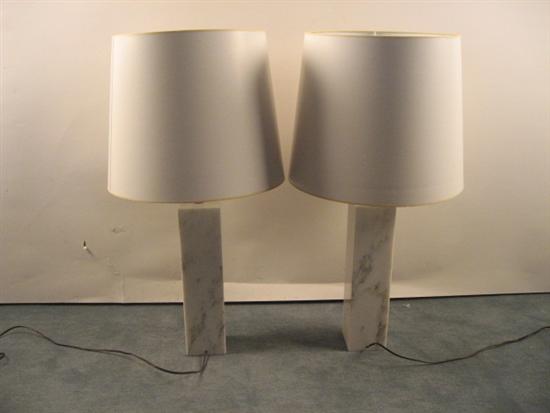 Appraisal: Pair White Marble Base Lamps with chrome shafts c New