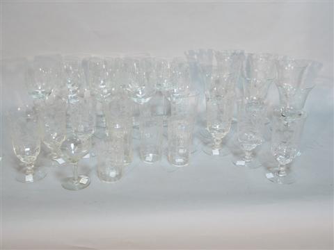 Appraisal: CUT ENGRAVED DECANTER SOME STEMWARE The first with spiral stopper