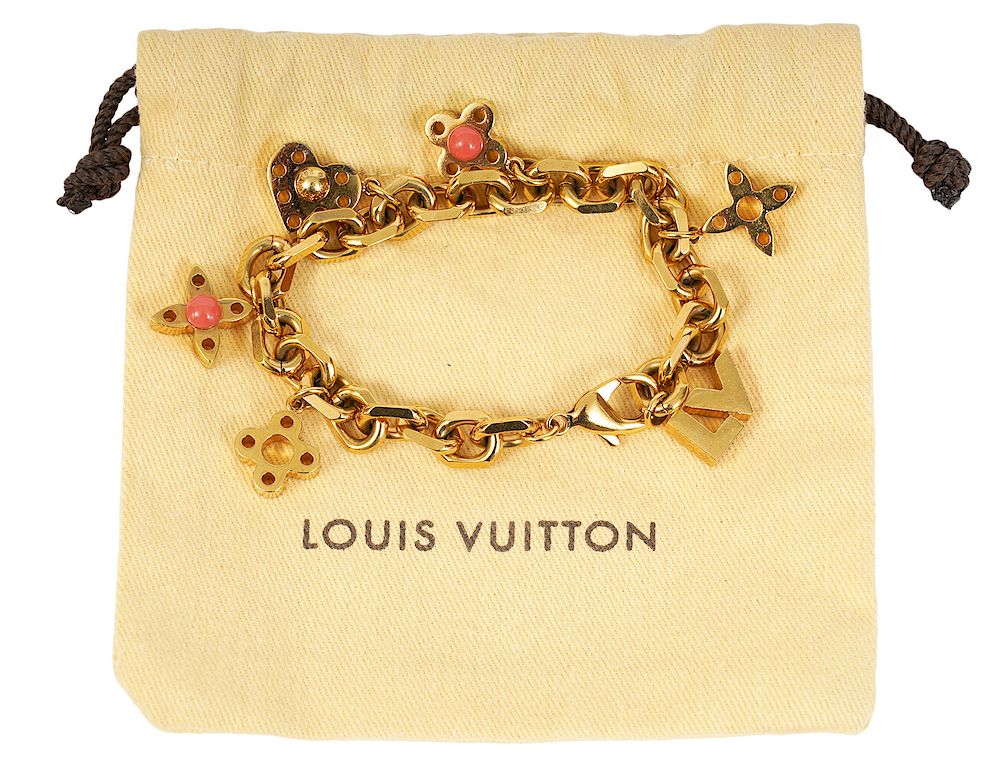 Appraisal: Louis Vuitton Monogram Charm Bracelet Louis Vuitton gold plated playful