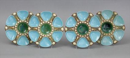 Appraisal: SET OF FOUR MINTONS TURQUOISE-GROUND OYSTER PLATES Impressed factory and