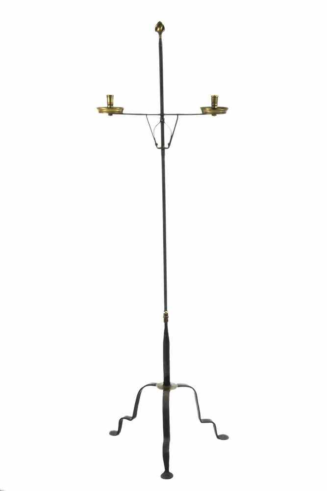 Appraisal: CANDLE POLE LAMP - th c Boston Wrought Iron Brass