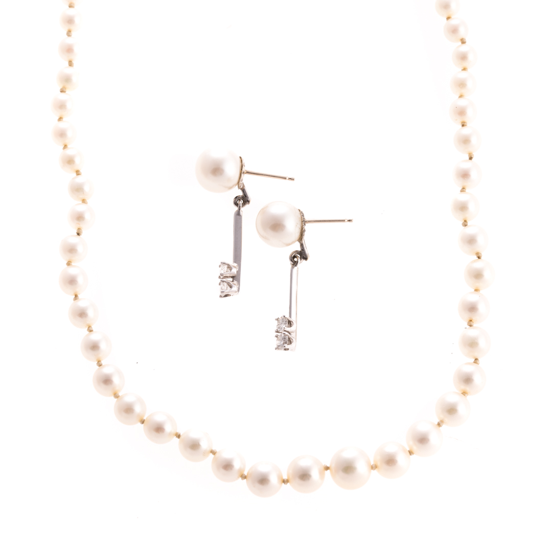 Appraisal: A Pearl Necklace with Pearl Diamond Earrings K white gold