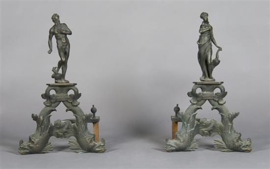 Appraisal: A Pair of Cast Iron Figural Andirons Height inches