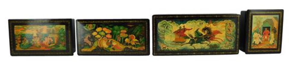 Appraisal: Russian hand-painted oblong lacquer boxes four pieces all signed Mctepa