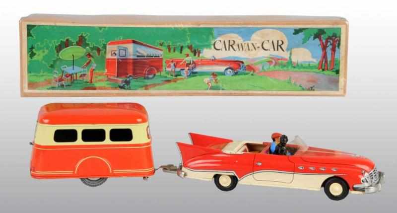 Appraisal: Tin Joustra Car Trailer Set Friction Toy Description French Working