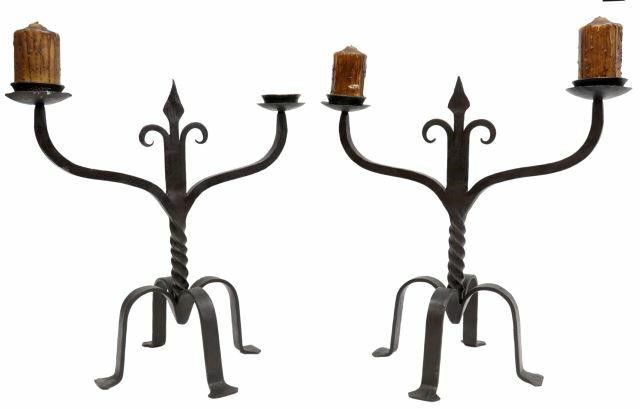 Appraisal: pair French Gothic Revival wrought iron candelabra late th early