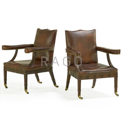 Appraisal: PAIR OF GEORGE III STYLE LIBRARY ARMCHAIRS Condition Report