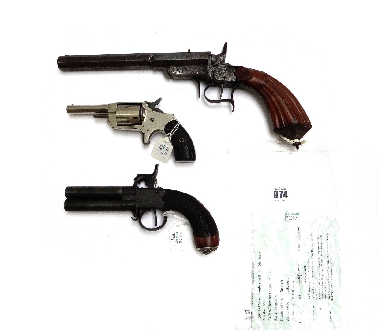 Appraisal: A Belgian pistol late th century deactivated and with certificate