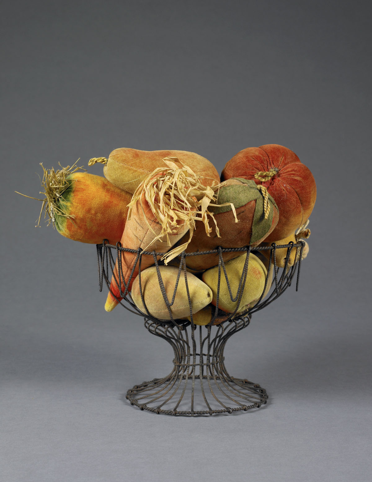 Appraisal: WIREWORK COMPOTE WITH TWELVE PIECES OF VELVET FRUIT Includes two