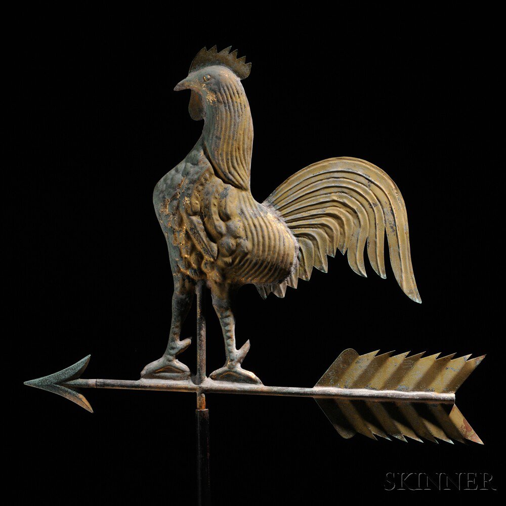 Appraisal: Gilt Copper Rooster Weathervane J W Fiske New York City