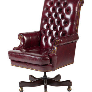 Appraisal: A Hancock Moore Tufted Leather Armchair th Century Height inches