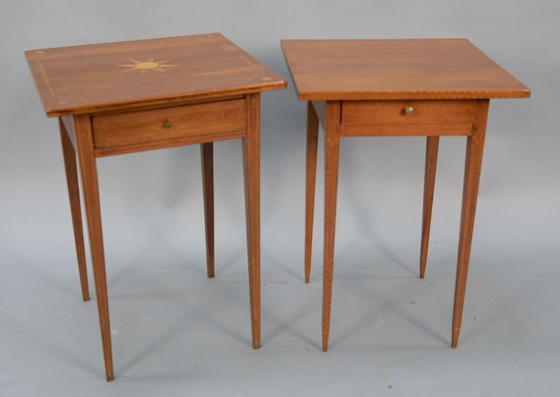 Appraisal: Two Federal cherry inlaid one drawer stands one with double