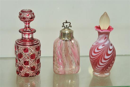 Appraisal: THREE GLASS PERFUME BOTTLES Including a fine example with complex