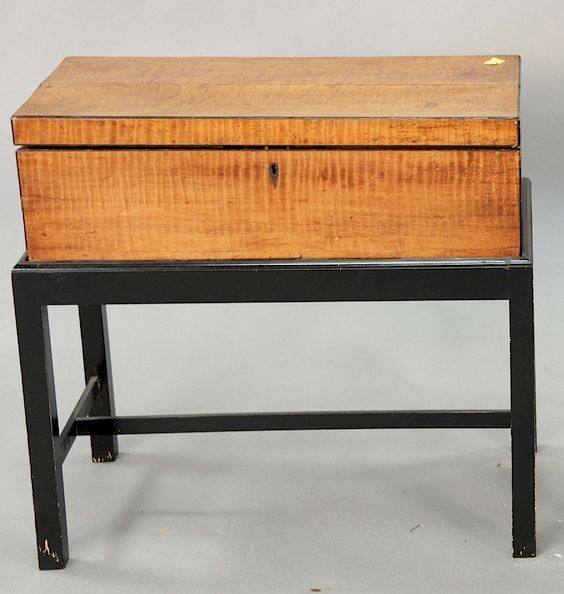 Appraisal: Figured maple lap desk on stand ht in top x