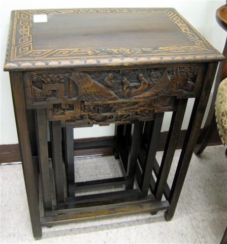 Appraisal: A NESTING SET OF TEAKWOOD QUARTETTO TABLES Chinese th century