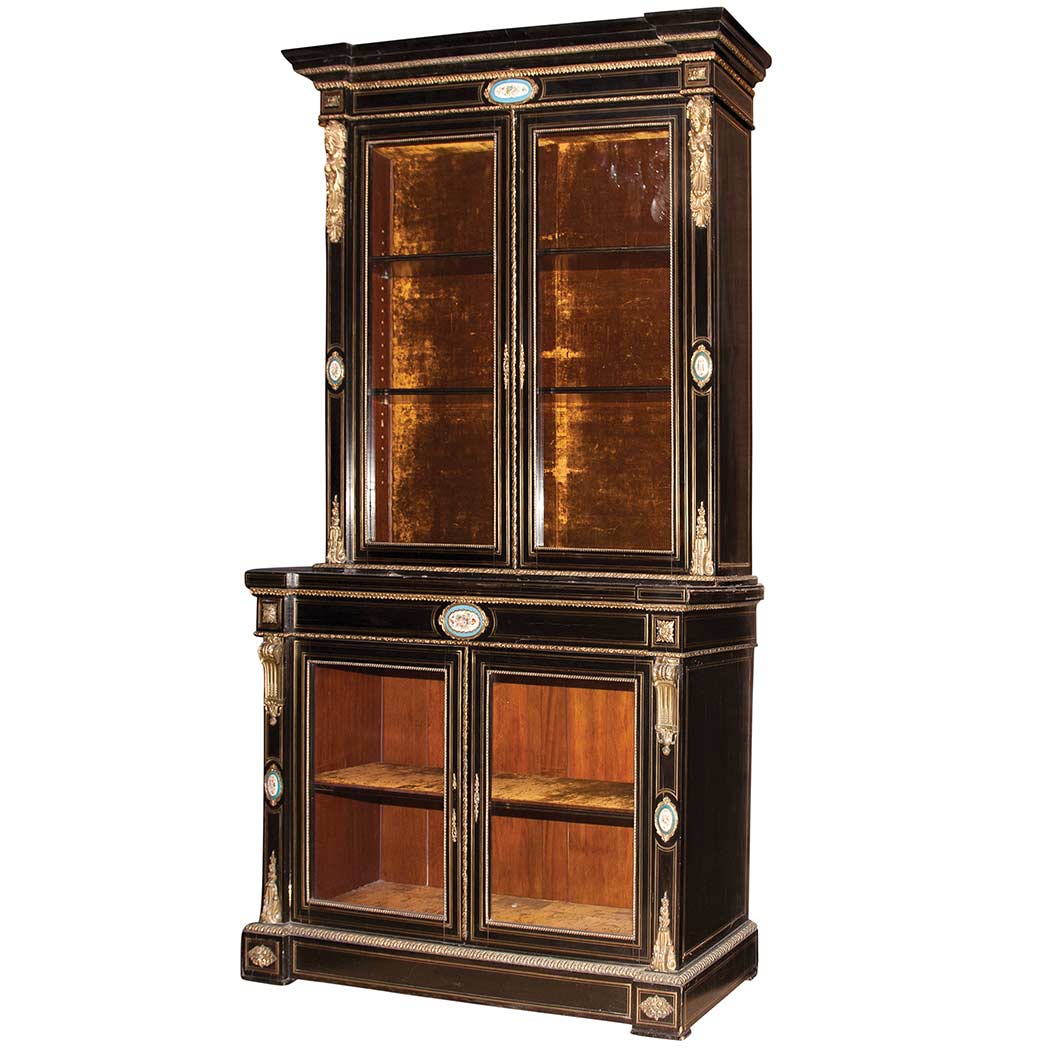 Appraisal: Napoleon III Gilt-Metal Brass and Porcelain Ebonized Cabinet Retailed by