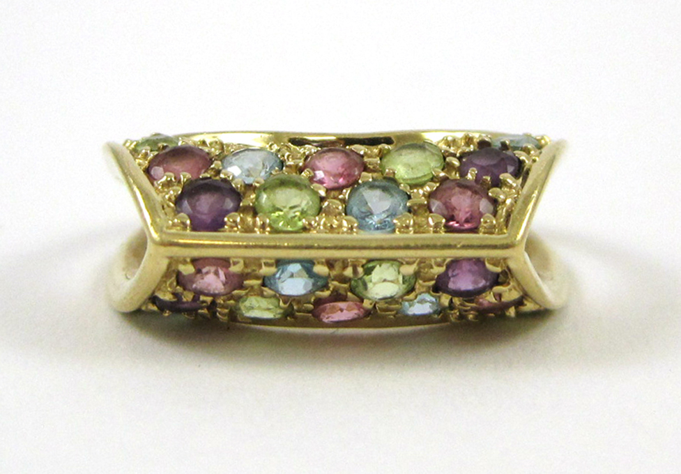 Appraisal: MULTI COLOR GEMSTONE AND YELLOW GOLD RING The k gold