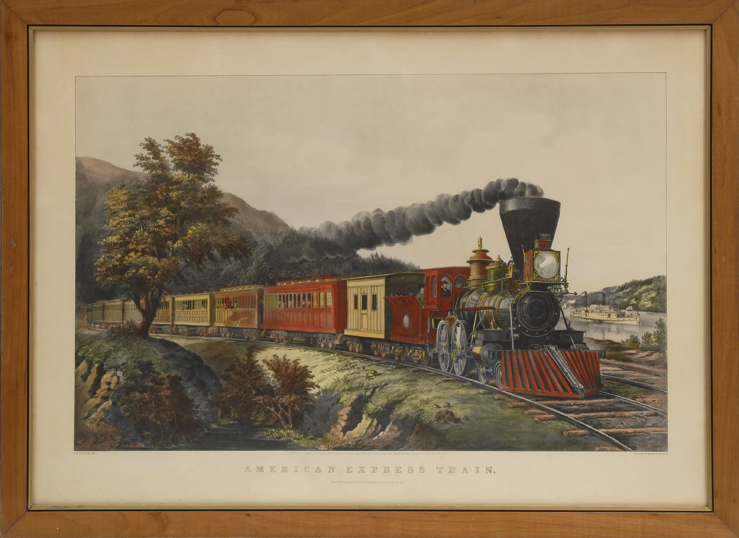 Appraisal: FRAMED REPRODUCTION CURRIER IVES LARGE FOLIO PRINT American Express Train