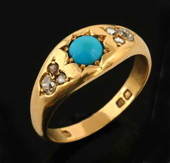 Appraisal: An Antique turquoise and diamond ring Circa The ct gold