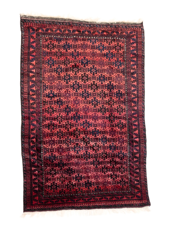 Appraisal: Late th century wool Hand made geometric pattern in reds