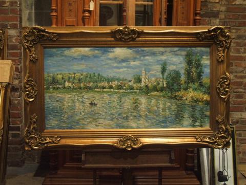 Appraisal: IMPRESSIONIST RIVER SCENE Oil on canvas x in Framed