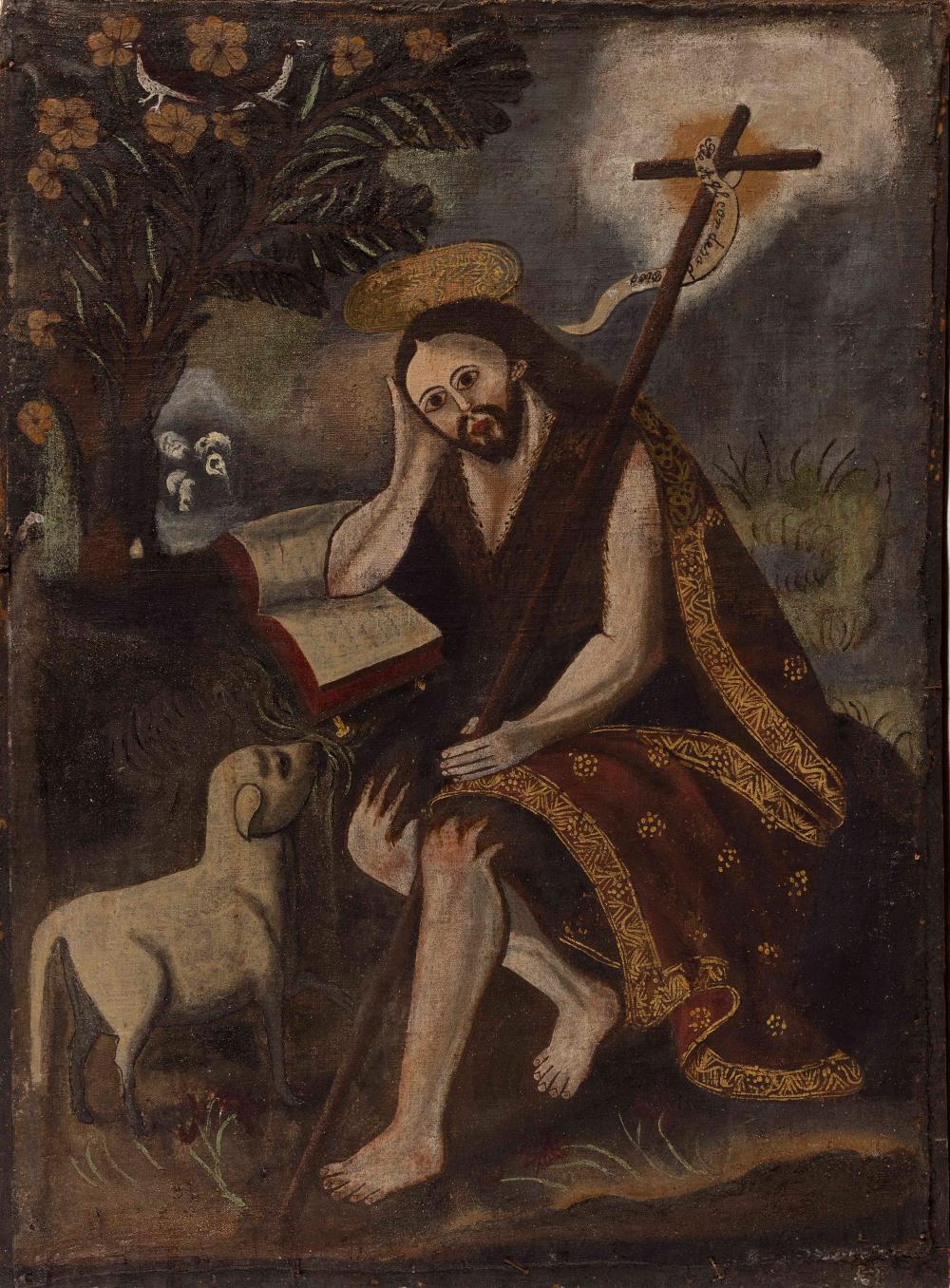 Appraisal: CUSCO SCHOOL TH CENTURY ST JOHN THE BAPTIST OIL ON