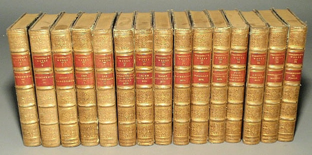 Appraisal: Fifteen volumes of Thackeray s Works half-calf embossed printed London