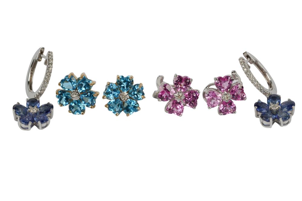 Appraisal: THREE PAIRS OF WHITE GOLD DIAMOND GEM-SET FLORAL EARRINGSthe karat