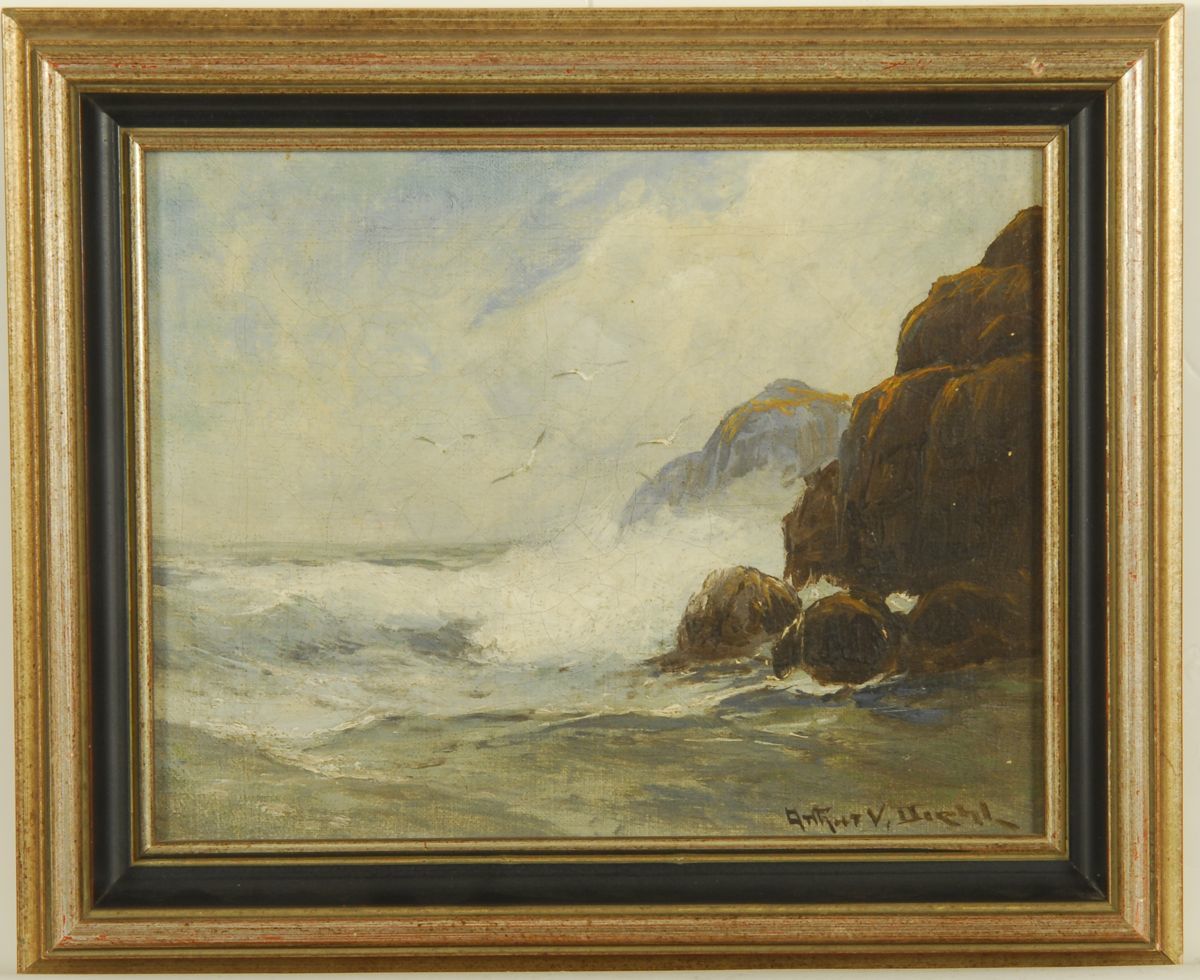 Appraisal: ARTHUR VIDAL DIEHL American - Waves crashing on a rocky