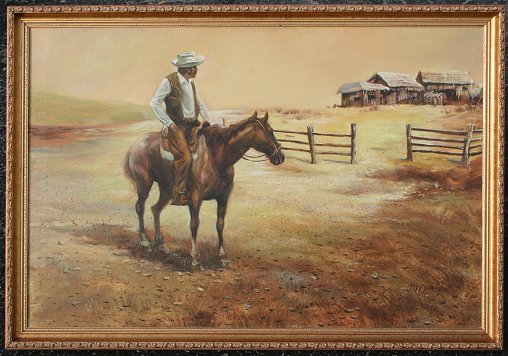 Appraisal: WYMARK J American th C Western Landscape with Cowboy on