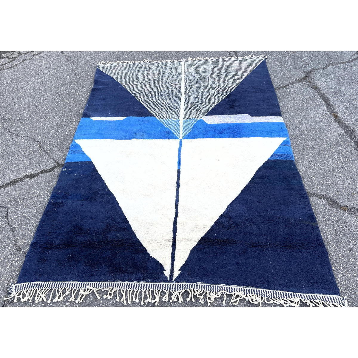 Appraisal: ' x ' Modernist Blue Plush Carpet With Fringe ---