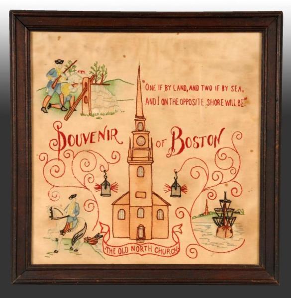 Appraisal: Souvenir of Boston Needlework Piece Description Depicts images symbolic of