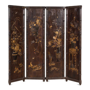 Appraisal: A Chinese Export Carved and Parcel Gilt Four-Panel Floor Screen