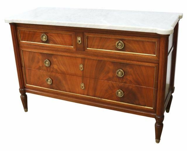 Appraisal: French Louis XVI style marble-top mahogany commode th c shaped