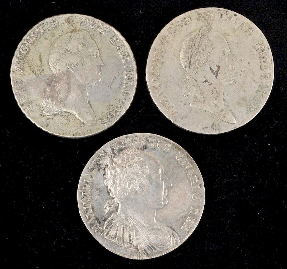 Appraisal: Three German Austrian Silver Thalers a choice Maximilian I Joseph